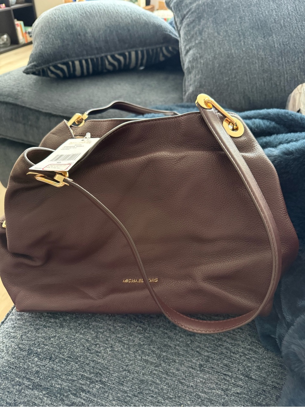 Michael Kors Raven Large Leather Shoulder Bag with Gold Hardware